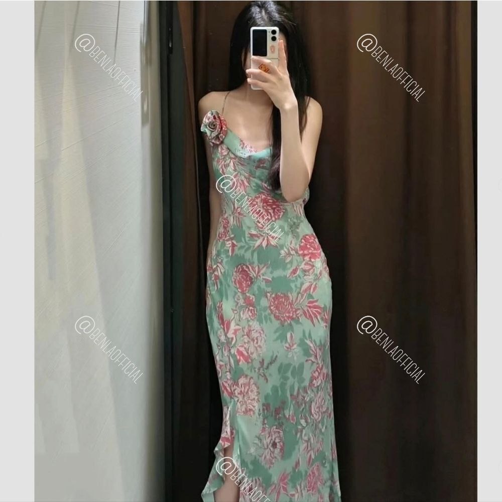 NWT ZARA FLORAL PRINT SLIP DRESS GREEN AND PINK - Picture 12 of 16